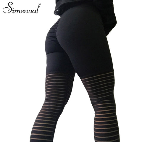 Push up ruched leggings for women 2022 summer slim sexy stripe mesh pants female bodybuilding black sportwear legging
