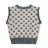Simple Cropped Knitted Sweater Vest Cartoon Print V-neck Sleeveless Pullover Sweater Women All-match Loose Student Sweater Vest