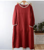 Simple Literary and Artistic Women's Clothes Spring and Autumn Pure Linen Dresses with Seven Sleeves J20220100107