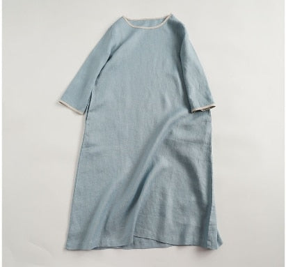 Simple Literary and Artistic Women's Clothes Spring and Autumn Pure Linen Dresses with Seven Sleeves J20220100107