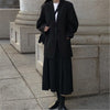 Simple Solid Black Minimalist Suit for Ladies Suit Set Pleated Adjusatble Black Vinatge Skirt Elegant Autumn Skirt Set