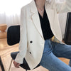 Simple Spring Office Lady Double-breasted White Loose Small Suit Jacket Women 2023 Autumn Black Casual Blazers Casual Coat