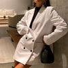 Simple White Blazer 2023 Women Bf Retro Double Breasted Solid Colors Casual Office Blazer Lady Mid-Length Wide Jackets