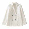 Simple White Blazer 2023 Women Bf Retro Double Breasted Solid Colors Casual Office Blazer Lady Mid-Length Wide Jackets