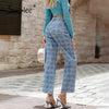 Simplee Casual cotton high waist vintage female jeans autumn Office pocket women plaid pants solid  Straight denim blue trousers