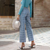 Simplee Casual cotton high waist vintage female jeans autumn Office pocket women plaid pants solid  Straight denim blue trousers