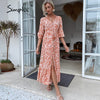 Simplee Casual printed spring women Maxi dress High-waist V-neck lace-up beach Vestidos  loose buttoned A-line dress 2022