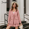 Simplee Casual single button solid blazer Women's Sets Mid waist A-line skirt two piece set women 2 Piece skirt sets