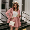 Simplee Casual single button solid blazer Women's Sets Mid waist A-line skirt two piece set women 2 Piece skirt sets