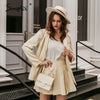 Simplee Casual single button solid blazer Women's Sets Mid waist A-line skirt two piece set women 2 Piece skirt sets