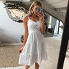 Simplee Casual white women summer beach dress Bow-knot spaghetti embroidery female midi dress backless holiday dress vestidos