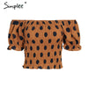 Chic casual polka crop shirt women Elastic smocking skinny crop top Puff sleeve short summer tank camisole female