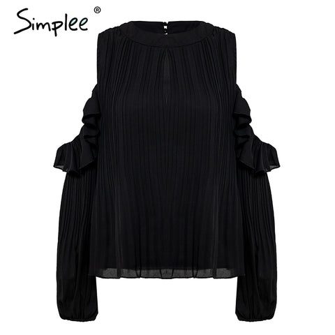 Cold shoulder o neck white shirt women Ruffles mesh long sleeve sexy blouse 2022 Autumn button casual chiffon blusas