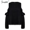 Cold shoulder o neck white shirt women Ruffles mesh long sleeve sexy blouse 2022 Autumn button casual chiffon blusas