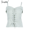 Lace up zipper strap camisole tank top female Backless elastic casual cropped top women Skinny streetwear cami top