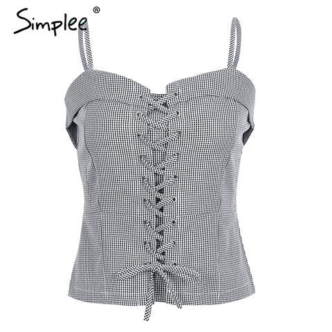 Lace up zipper strap camisole tank top female Backless elastic casual cropped top women Skinny streetwear cami top