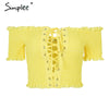 Off shoulder print sexy tank top Ruching ruffle lace up tops tee women Short sleeve summer white camisole shirt