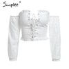 Off shoulder sexy women white shirt Lace up long sleeve hollow out blouse Streetwear fashion female blusas
