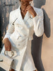 Simplee Office lady v-neck ruffle long sleeves blazer mini dress women Buttons pocket white notched dresses Female solid vestido