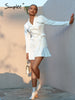 Simplee Office lady v-neck ruffle long sleeves blazer mini dress women Buttons pocket white notched dresses Female solid vestido