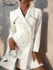 Simplee Office lady v-neck ruffle long sleeves blazer mini dress women Buttons pocket white notched dresses Female solid vestido
