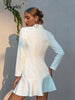 Simplee Office lady v-neck ruffle long sleeves blazer mini dress women Buttons pocket white notched dresses Female solid vestido