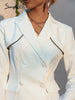 Simplee Office lady v-neck ruffle long sleeves blazer mini dress women Buttons pocket white notched dresses Female solid vestido