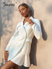 Simplee Office lady v-neck ruffle long sleeves blazer mini dress women Buttons pocket white notched dresses Female solid vestido