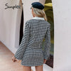 Simplee Office plaid doll collar blazer suits for women autumn Elegant checkered female suit with skirt Za pocket two piece sets