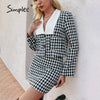 Simplee Office plaid doll collar blazer suits for women autumn Elegant checkered female suit with skirt Za pocket two piece sets