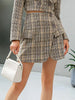 Simplee Office plaid women blazer coat green Elegant high waist split female mini skirt lapel long sleeve button blazers