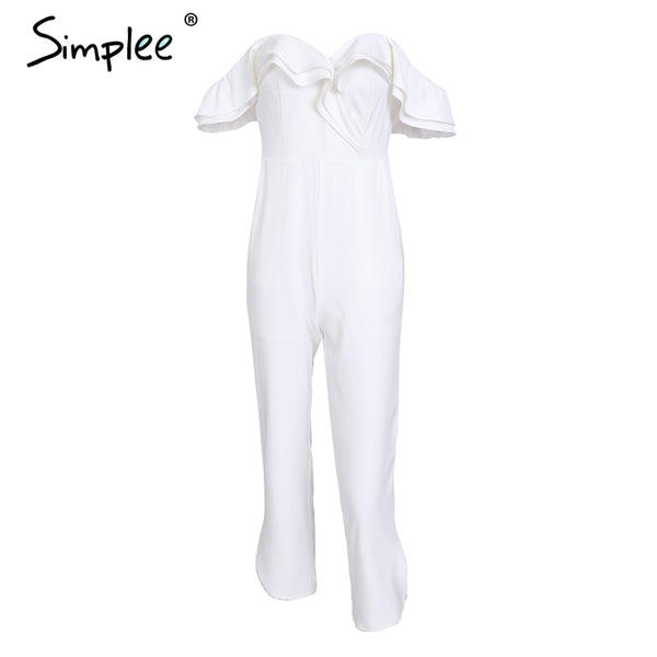 Sexy off shoulder backless black jumpsuit women Tiered ruffle high waist jumpsuit romper Pocket casual overall female