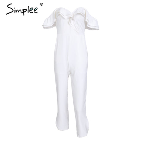 Sexy off shoulder backless black jumpsuit women Tiered ruffle high waist jumpsuit romper Pocket casual overall female