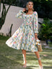Simplee Sexy off shoulder long sleeve ruffle holiday dress women Summer print beach sash vestidos Square collar elastic dresses