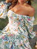 Simplee Sexy off shoulder long sleeve ruffle holiday dress women Summer print beach sash vestidos Square collar elastic dresses