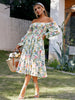 Simplee Sexy off shoulder long sleeve ruffle holiday dress women Summer print beach sash vestidos Square collar elastic dresses