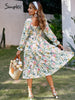 Simplee Sexy off shoulder long sleeve ruffle holiday dress women Summer print beach sash vestidos Square collar elastic dresses