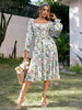 Simplee Sexy off shoulder long sleeve ruffle holiday dress women Summer print beach sash vestidos Square collar elastic dresses