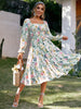 Simplee Sexy off shoulder long sleeve ruffle holiday dress women Summer print beach sash vestidos Square collar elastic dresses