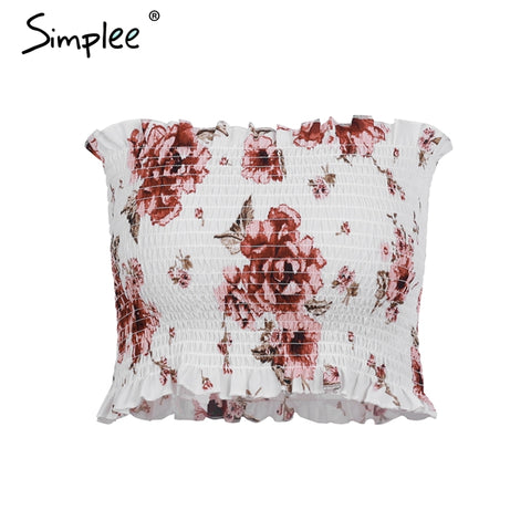 Sexy print strapless elestic crop top women Ruffle backless casual boho camis 2022 Summer beach top tee female