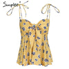 Sexy strap flower print camisole shirt women Tie up bow sweet tops tees female 2022 New beach casual summer tank top