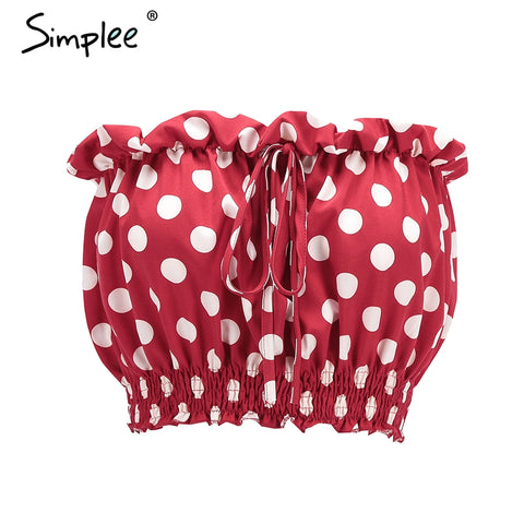 Sexy strapless polka dot crop top women Backless smocking ruffle camisole tank 2022 Casual tie up summer top tees femme