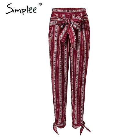 Striped print hare pants capri High split loose casual pants women botto Sash summer trousers high waist pants 2022