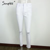 Summer style white hole ripped jeans Women jeggings cool denim high waist pants capris Female skinny black casual jeans
