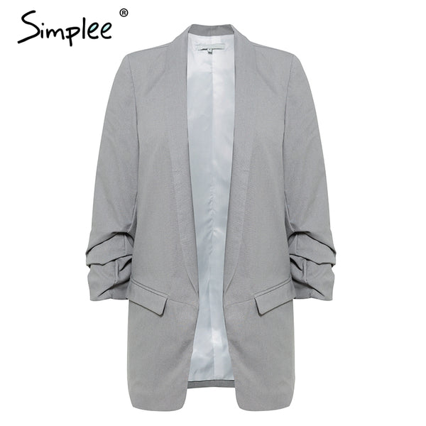 Turn-down pocket blazer coat women Ruched sleeve suit blazer office work  slim autumn outerwear women blazers 2022