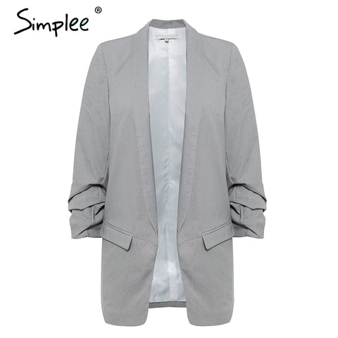 Turn-down pocket blazer coat women Ruched sleeve suit blazer office work  slim autumn outerwear women blazers 2022