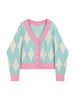 Single Breasted Casual Vintage Harajuku Knit Cardigan Sweater Women Female Elegant V-Neck Long Sleeve Loose Plaid Sweaters Tops