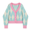 Single Breasted Casual Vintage Harajuku Knit Cardigan Sweater Women Female Elegant V-Neck Long Sleeve Loose Plaid Sweaters Tops