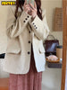 Single Breasted Retro Thick Corduroy Blazer Long Sleeve Office Lady Blazer 2022 Women Outerwear Loose Suit Jacket Coats office