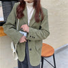 Single Breasted Retro Thick Corduroy Blazer Long Sleeve Office Lady Blazer 2022 Women Outerwear Loose Suit Jacket Coats office
